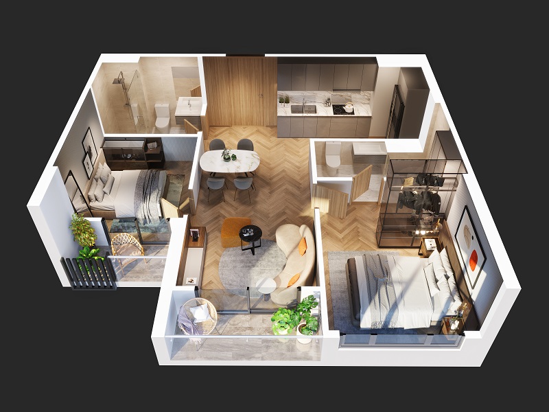 Căn hộ mẫu 2PN tòa M2 Masteri Waterfront. 