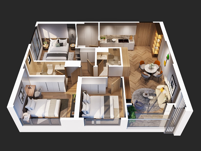 Căn hộ mẫu 3PN tòa M2 Masteri Waterfront. 