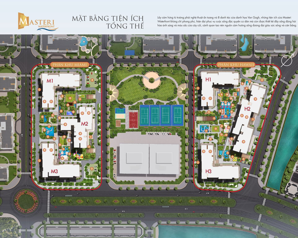 Vị trí tòa M3 nằm trong phân khu dự án Masteri Waterfront.
