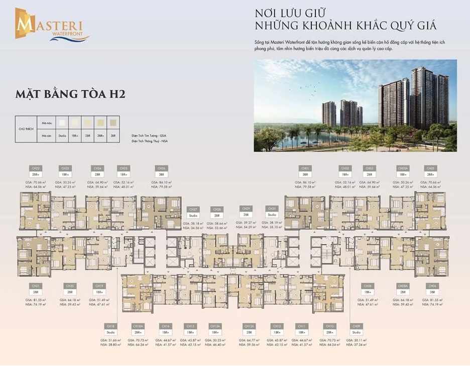 Mặt bằng tòa H2 Masteri Waterfront. Ảnh: Masteri Waterfront