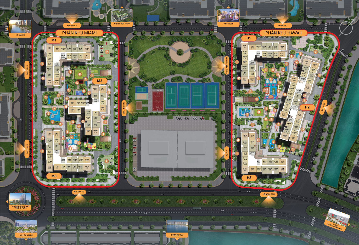 Toàn cảnh tòa H2 Masteri Waterfront. Ảnh: Masteri Waterfront